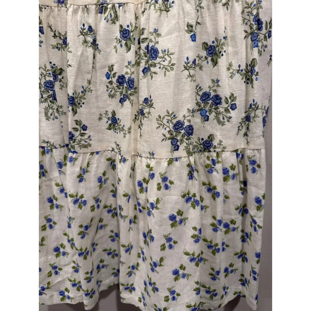 Zara Dress Cream Blue Floral Tiered Mini Cottagecore Puff Sleeve Girls 11-12Y